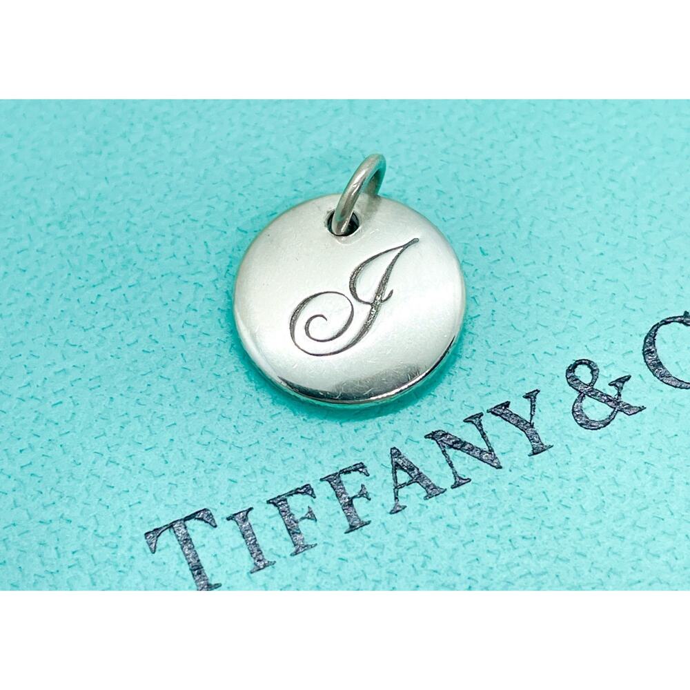 Tiffany & Co. Script Initial Letter J Disc Charm Sterling Silver Small